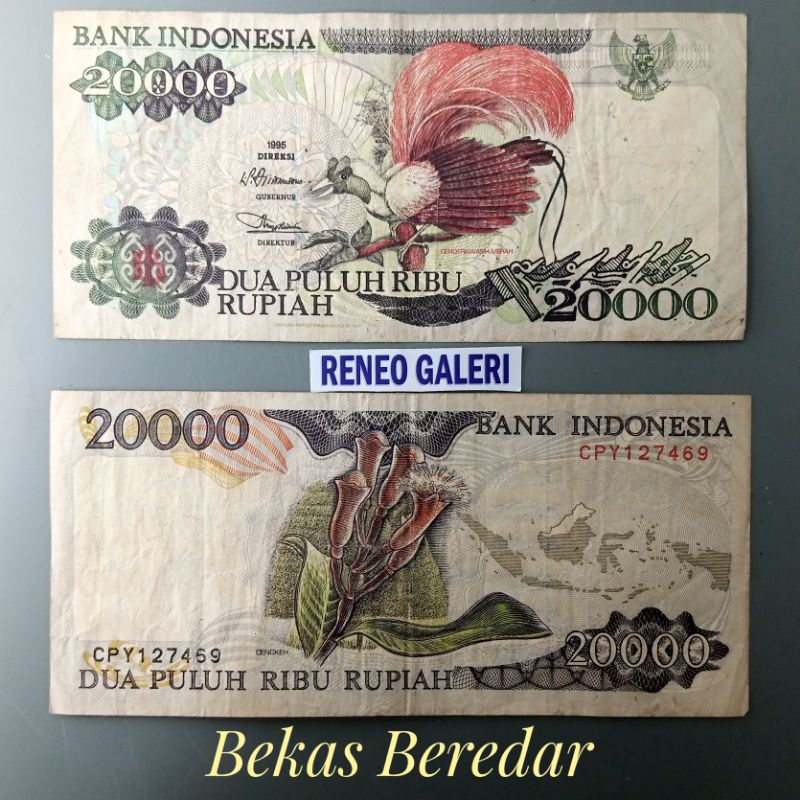 Jual Vf Rp 20 000 Rupiah Cendrawasih Tahun 1992 1995 Uang 20000 Duit