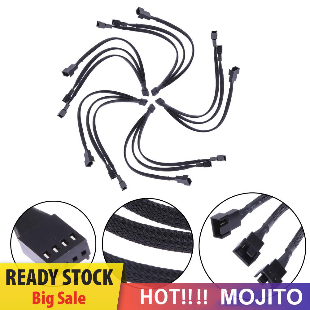 MOJITO 4 pin PWM Fan Cable 1 to 3 ways  Splitter Black Sleeved Extension Cable
