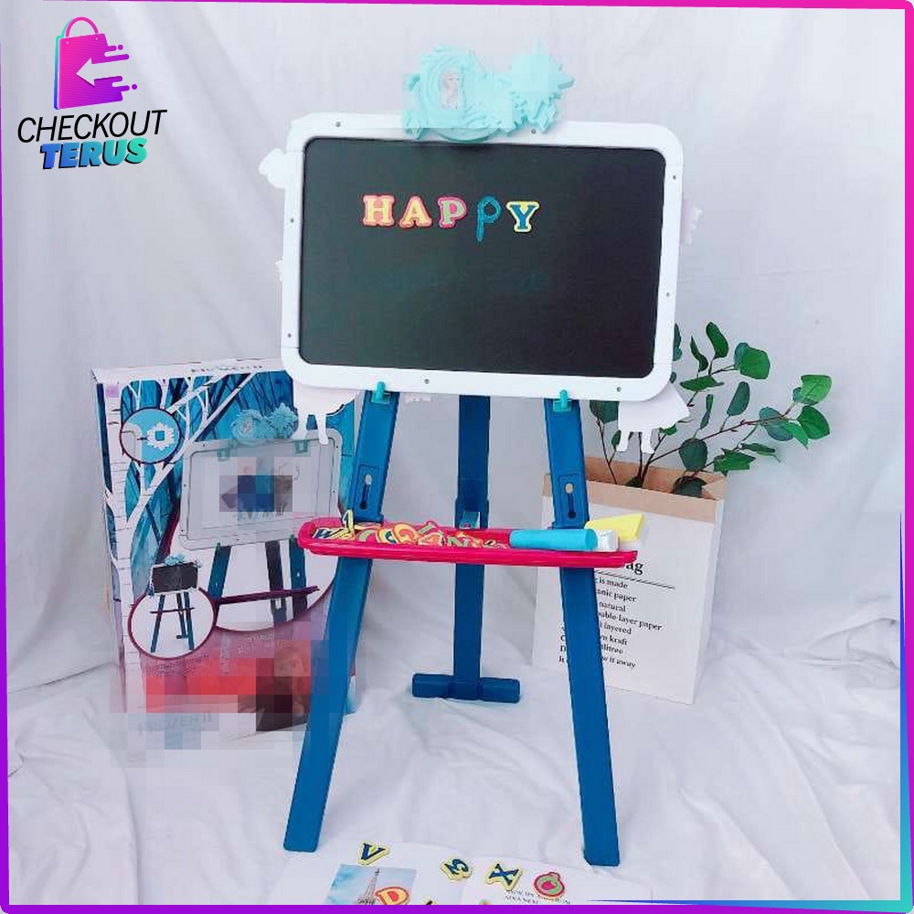 CT M30 M47 Mainan Learning Easel 3in1 Mainan Edukasi Drawing Black &amp; White Board dengan Magnet dan Papan Tulis Proyektor Anak