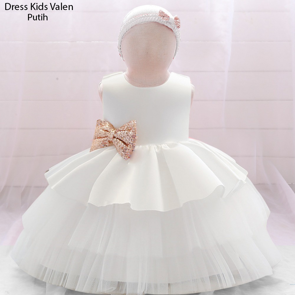 Kids Valen  Baju Gaun Anak Bayi Terusan Dress  Bahan Satin Free Bando Buat Usia 1 Tahun Sampai 4 Tahun