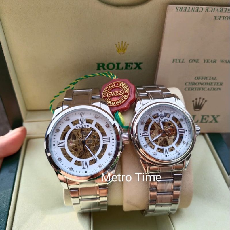 COD Jam Tangan Couple Rolex Automatic Skeleton Rolex Otomatis