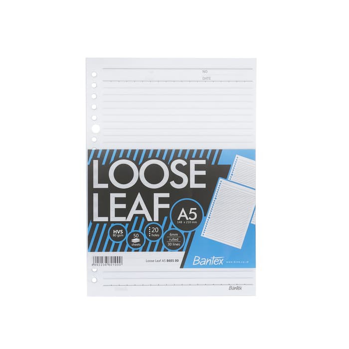 

Kertas Note - Isi Kertas Binder - Kertas File Bantex Loose Leaf Paper 20 Holes 80 Gsm 50 Sheets A5