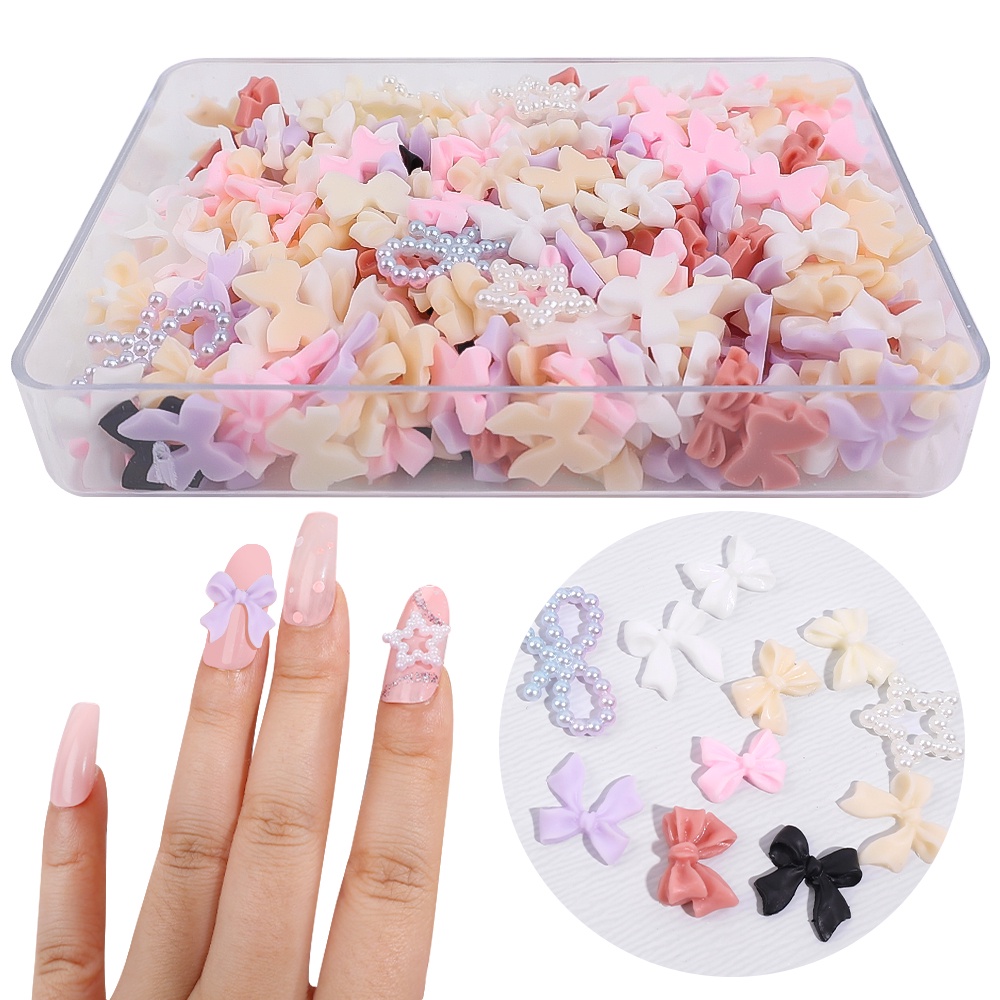 1 Kotak Stiker Kristal Berlian Imitasi AB 3D Aksen Pita Mutiara Campuran Untuk Dekorasi Nail Art