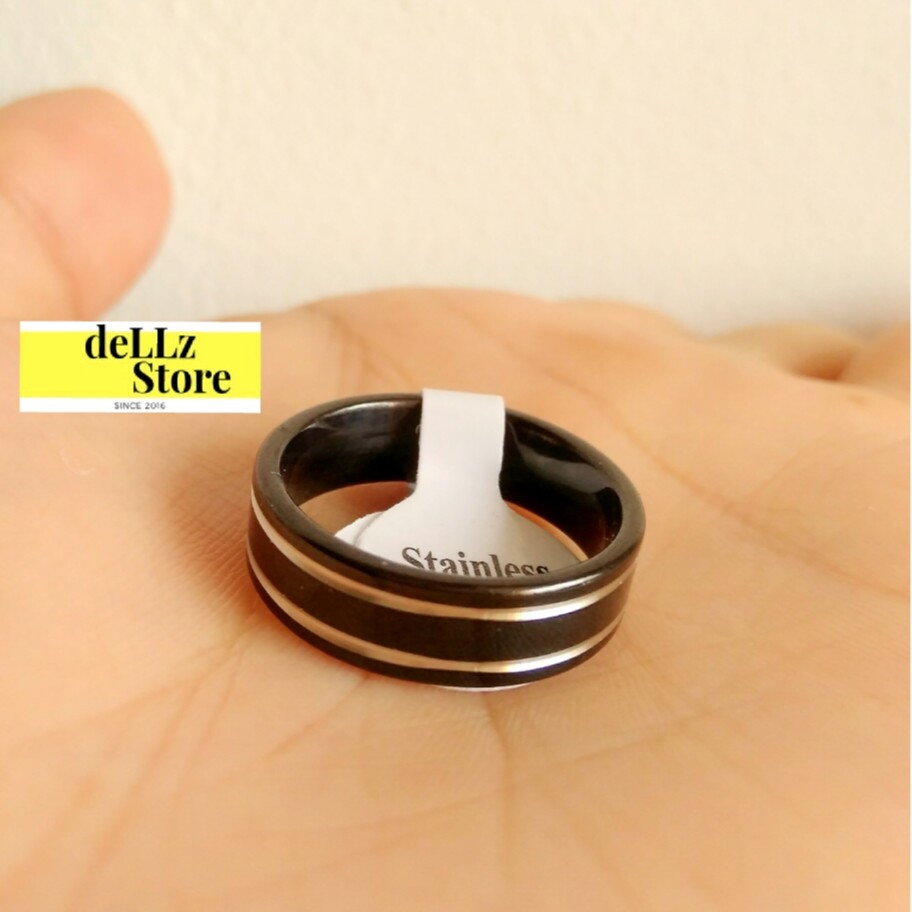 Cincin Fashion Titanium Stainless Steel Pria Wanita List Siver Hitam Perak / Cincin couple / Pacaran