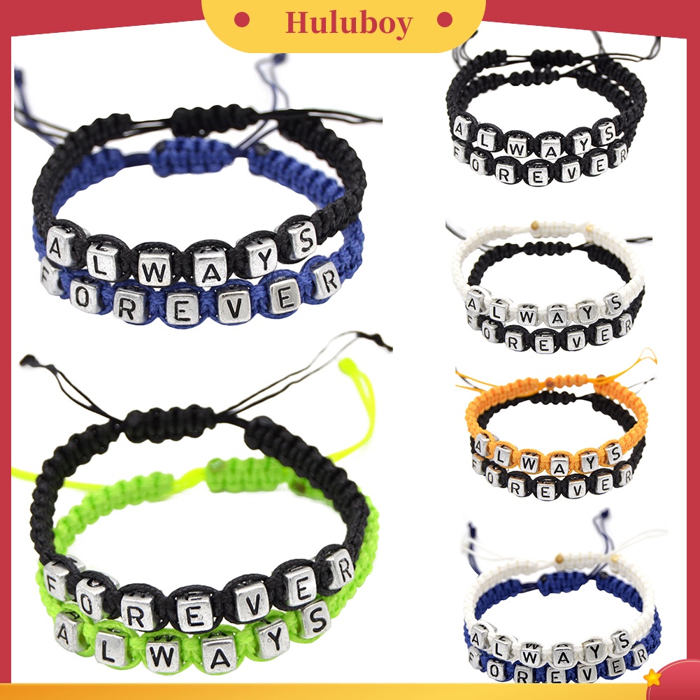 Hu Hu Hu Hu Hu Alat Bantu Pasang Kacamata♡ 2pcs Gelang Tali Rajut Adjustable Tulisan Always Forever Untuk Pasangan