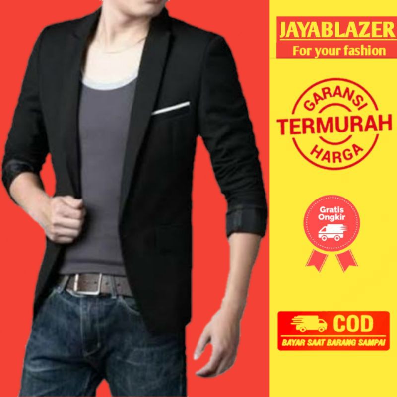 JAS BLAZER PRIA HITAM LIST PUTIH KANCING 1