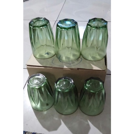 promo gelas minum/piring kaca jadul (6pcs)