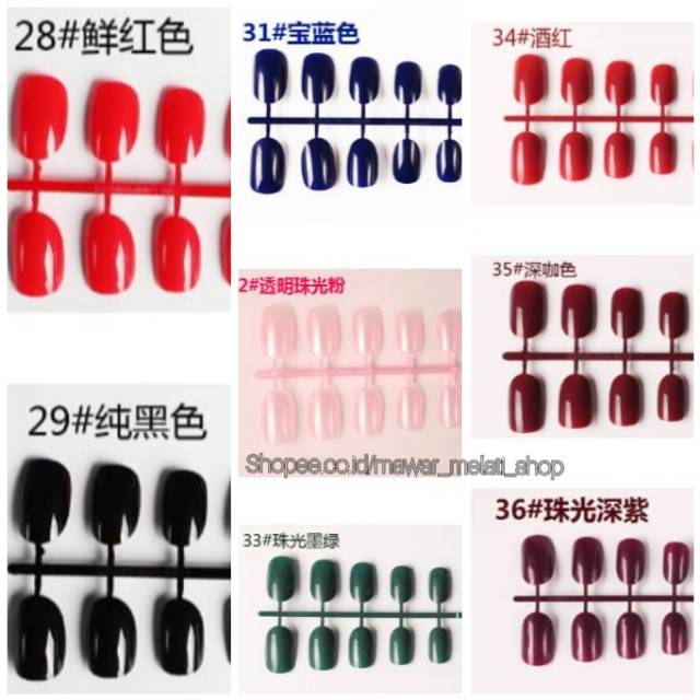 (Part1 42-45) kuku palsu polos short oval glossy kuku palsu stiletto pendek kuku coffin (821)