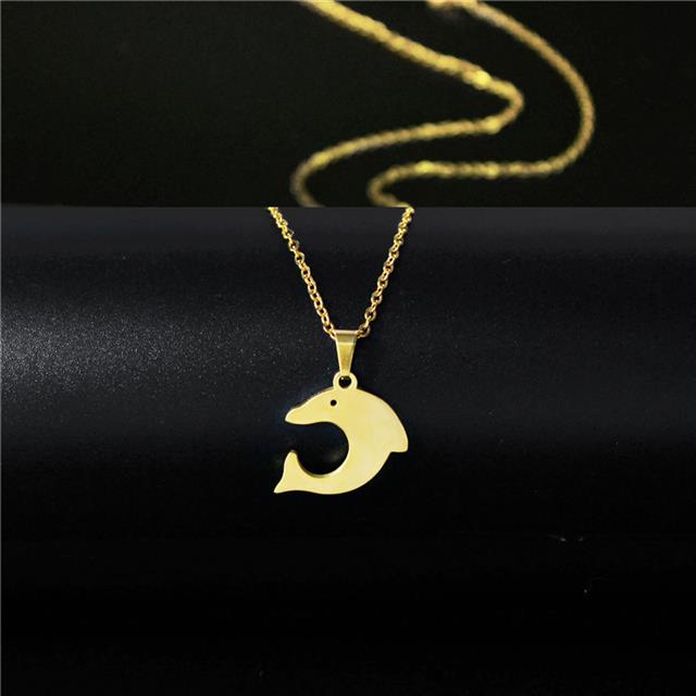 Perhiasan 304 stainless steel kalung wanita glossy 18K emas dolphin liontin kalung