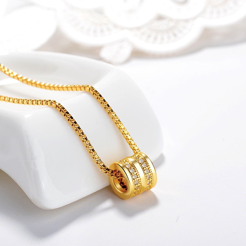 Kalung Lapis Emas Asli Kadar 375 Hias Liontin Manik-Manik Zirkon Gaya Korea Untuk Wanita