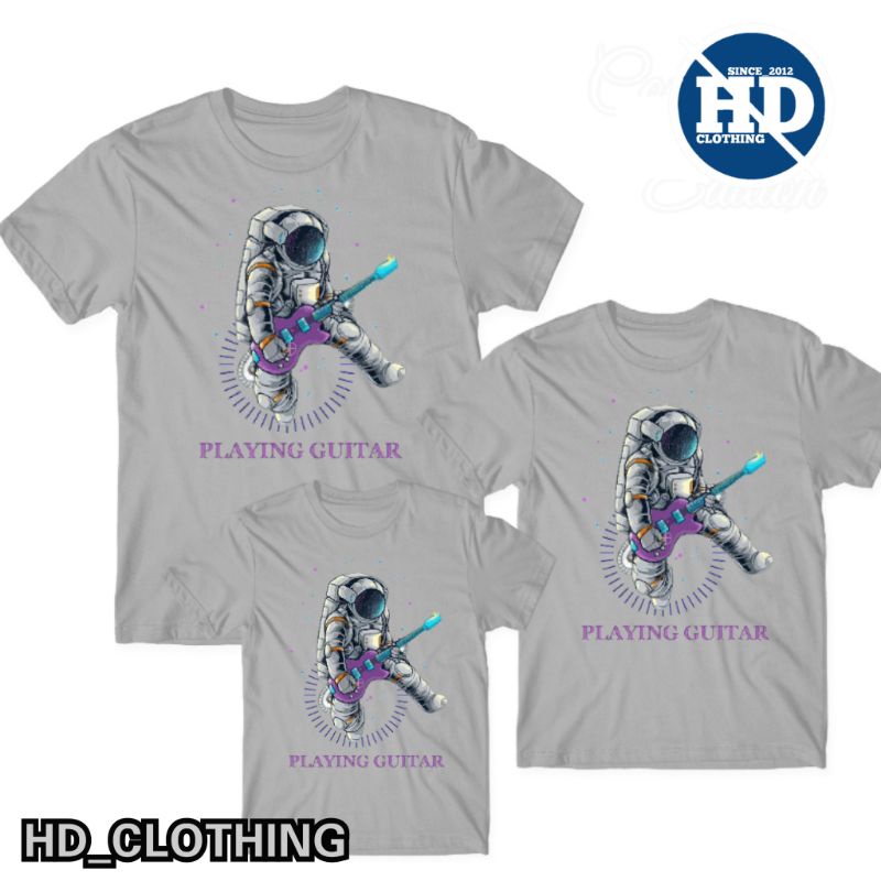 Kaos astronot playing gitar pria Combad 30s dewasa dan anak - Black series