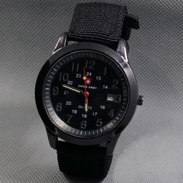 jam tangan pria swiss army Sa 0017 black tali kain kanvas nilon