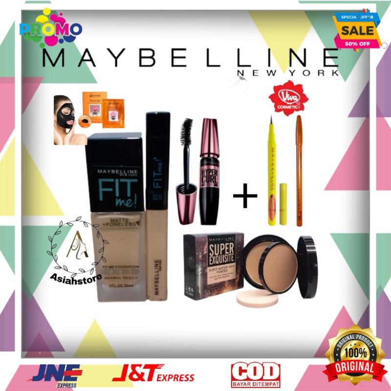 Paket Super Hemat Maybelline / Paket MakeUp Wanita Kosmetik Lengkap 5in 1 Eyeliner-Set Fit me