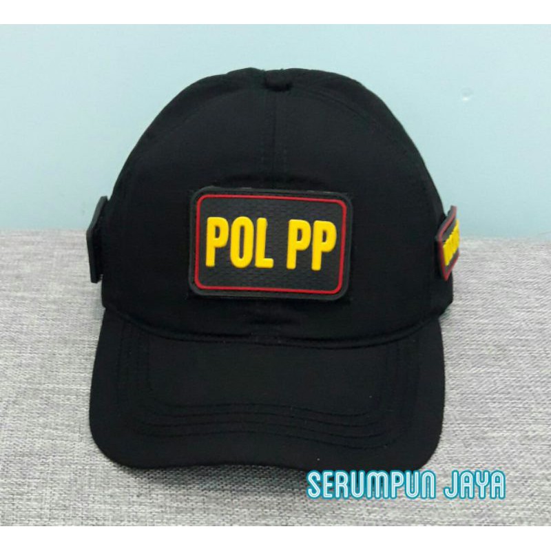 TOPI POL PP HITAM - TOPI POL PP 3PATCH VELCRO HITAM - TOPI SATPOL PP VECLRO HITAM + 3 PATCH