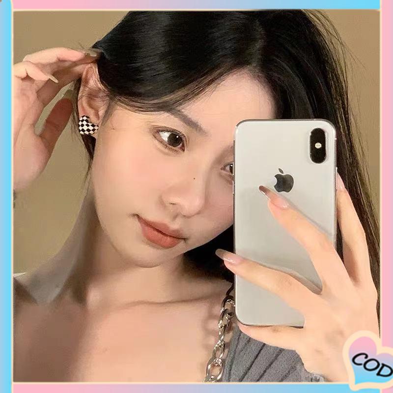 COD❤️ Anting Kotak-kotak Cinta Persik Hati Tiga Dimensi Anting Sederhana untuk Semua Wanita-A.one