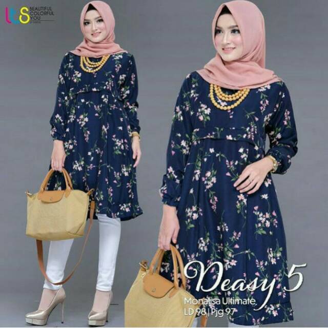 Tunik monalisa motif bunga sakura