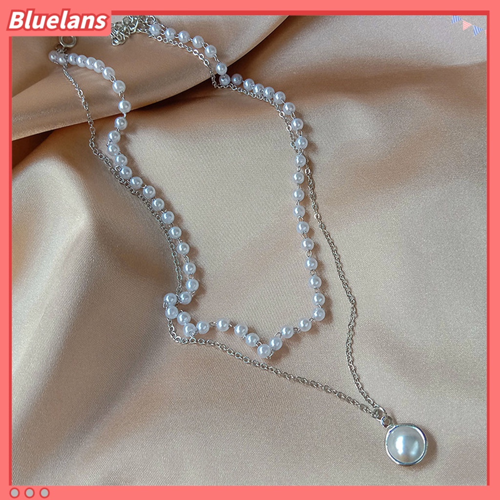 Bluelans Kalung Gelang Lapis Ganda Aksen Mutiara Imitasi Untuk Wanita