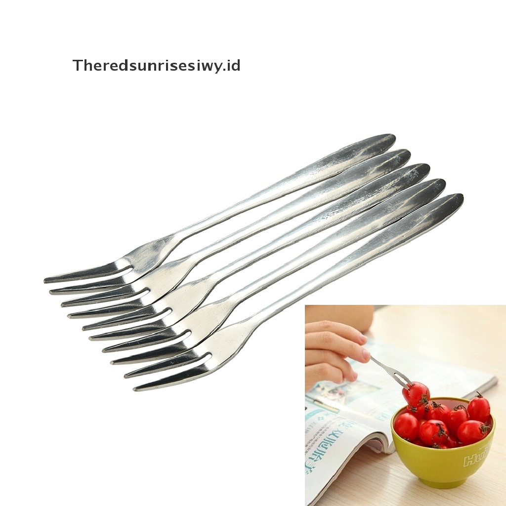 # Alat Pemotong Buah # 5 / 10pcs Garpu Dua Gigi Bahan Stainless Steel Untuk Buah / Dessert