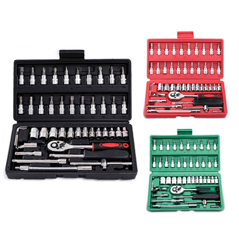 【Mukava】Kunci SOK 46 PC Set Socket (1/4 &quot;)  Full Lengkap Socket Tool Kit Pas Ring L Motor