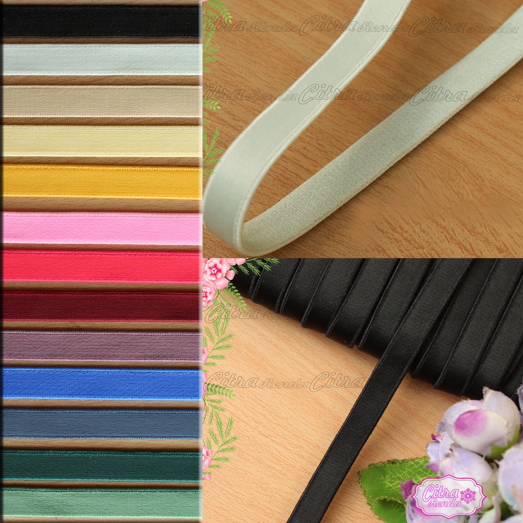 (Per Meter) P10 Bahan Tali BH Karet Bra Polos Mengkilap  Lebar 10mm