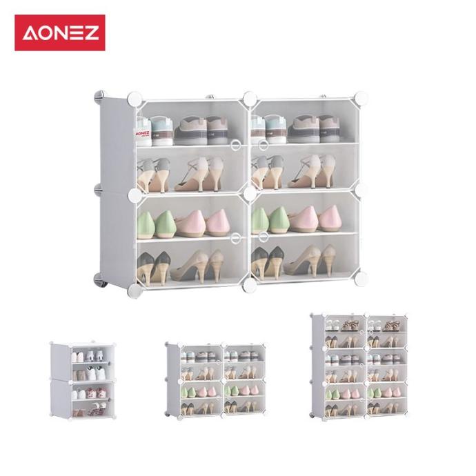 Aonez Rak Sepatu Anti Debu 2 Kolom 6/4 Layer Portable Kotak Sepatu