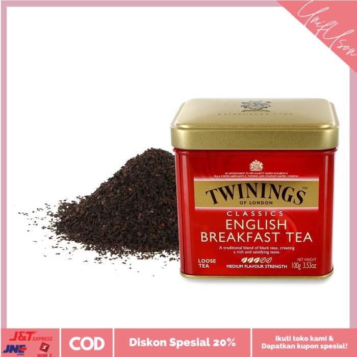 

⭐COD⭐ Twinings English Breakfast Loose Tea 100gr Tin - Teh Import