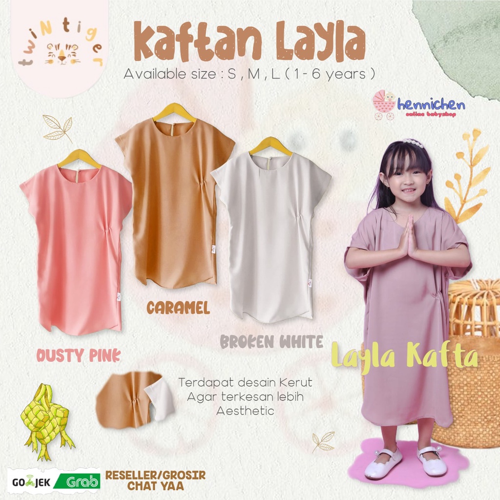 TWIN TIGER KAFTAN LAYLA GAMIS BAJU LEBARAN ANAK PEREMPUAN MUSLIM BAJU ANAK 1 - 6 TAHUN