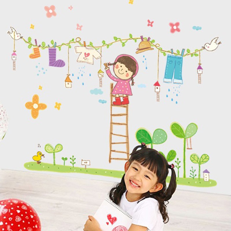 RELIZA WALLSTICKER JEMURAN ANAK KIDS BAJU TANGGA BUNGA CLOTHES LAUNDRY STIKER DINDING