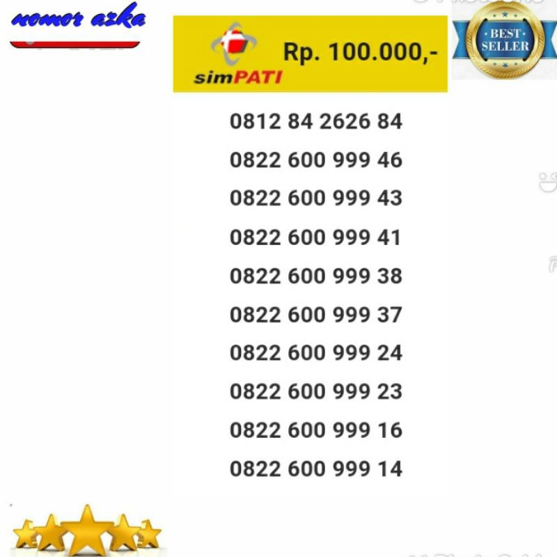 Kartu Perdana Simpati 0812 84 2626 84 Seri Double AB 2626 Simple Bsm02