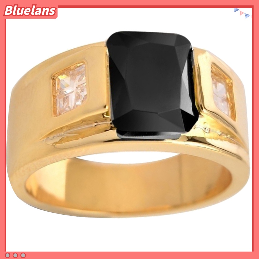 Bluelans Wedding Party Men Square Rhinestone Inlaid Wide Band Finger Ring Jewelry Gift