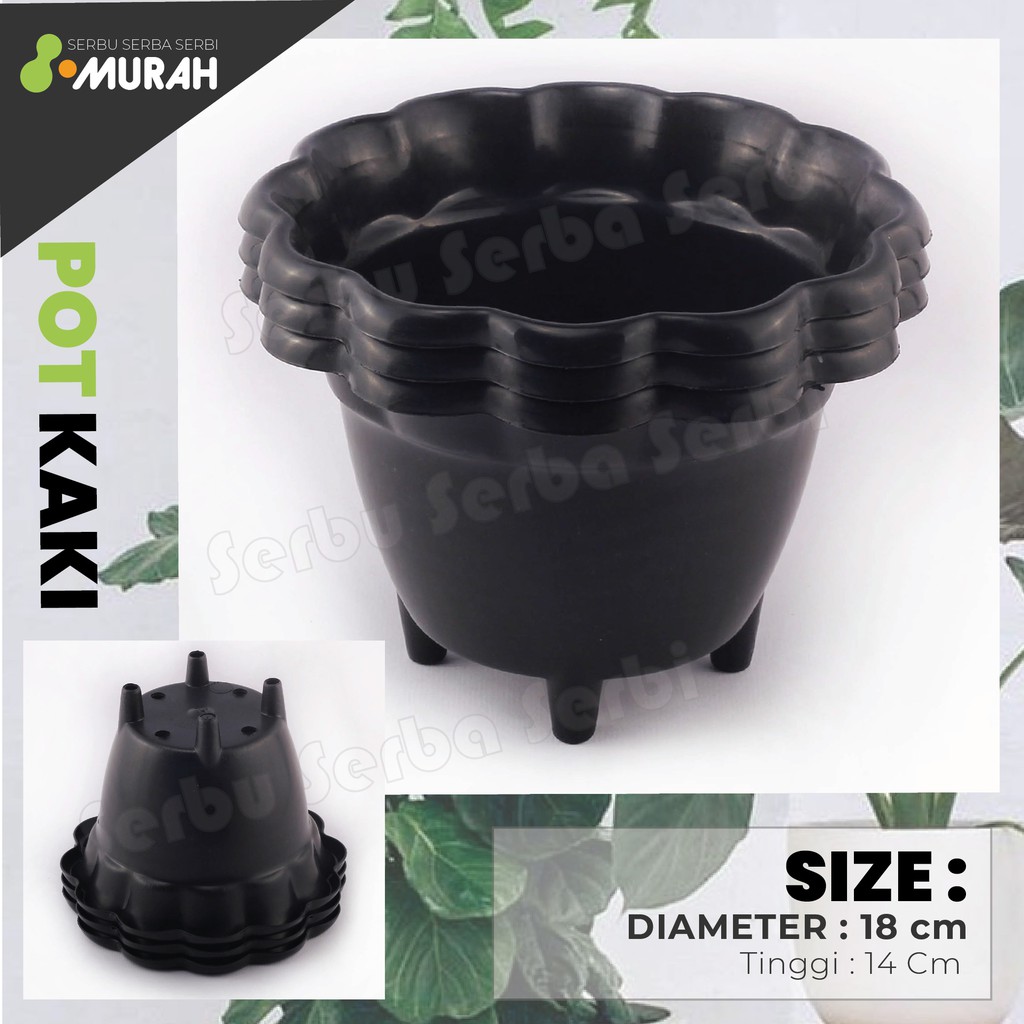 Pot Bunga Plastik - POT BULAT KAKI HK 727 HITAM - NO 20 - Pot Gentong Pot Bunga Putih - Pot Put