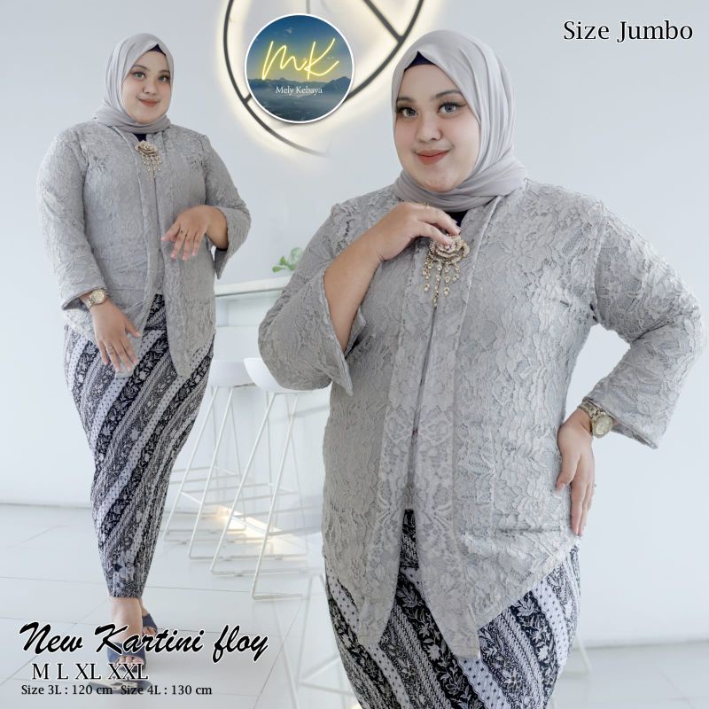 IndahKebaya - SETELAN KEBAYA FLOY KARTINI JUMBO LD 130 / KEBAYA ENCIM FLOY KUTU BARU BROKAT / KEBAYA NATALAN / KEBAYA BUSUI JUMBO / ONE SET KEBAYA BROKAT MODERN / KEBAYA PESTA ACARA KEKINIAN / MOCCA GOLD LAVENDER HIJAU HITAM DUSTY NAVY SILVER MAROON PUTIH