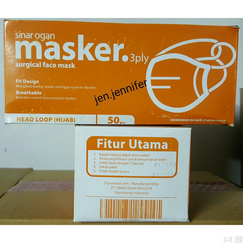 Sinar Ogan Masker  Surgical Face Mask Head loop(Hijab)