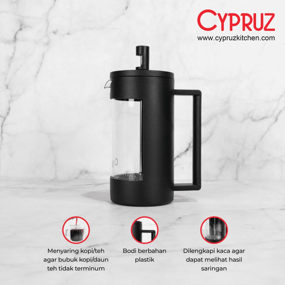 Cypruz Penyaring / Coffee Plunger Hitam 350 ml TO-0305