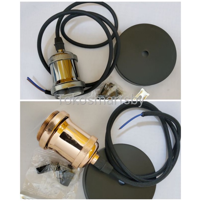 Fitting Lampu Gantung E27 Alumunium +Kop Kabel Bronze G18 / Hitam / RoseGold