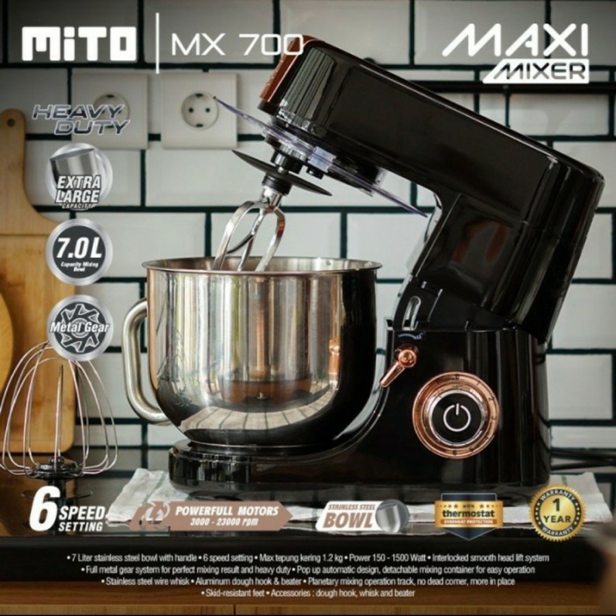 KOTA BATAM - MITO MIXER Adonan Pengaduk Tepung Roti Kue MX700 7 Liter MX 700 GARANSI RESMI