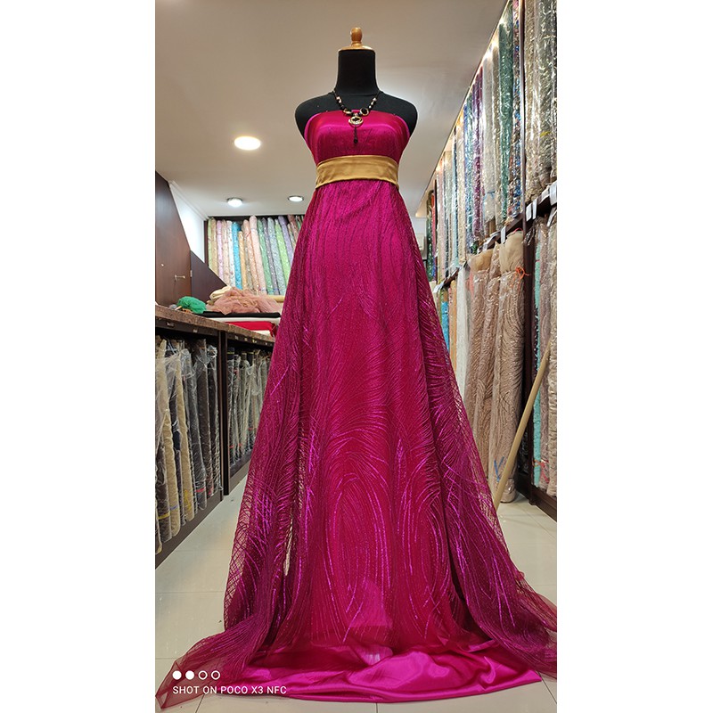 Kain Tile Lace Sequin Impor Korea Magenta