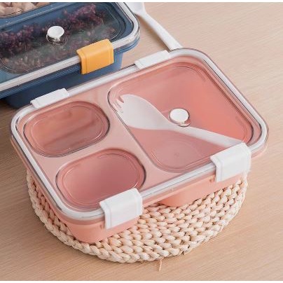 KOTAK MAKAN / LUNCH BOX 3 SEKAT BAHAN PLASTIK FREE SENDOK ANTI TUMPAH KOTAK BEKAL SEKAT  8815