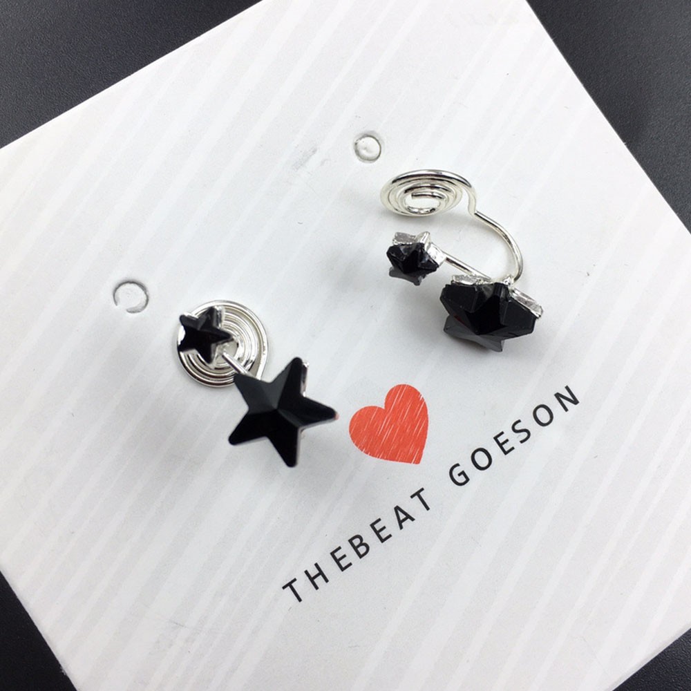 Anting Klip Tanpa Tindik Desain Bintang Kristal Warna Hitam Untuk Wanita