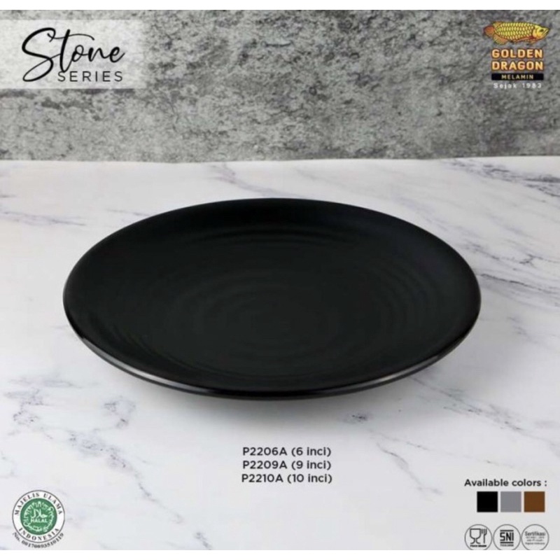 PIRING SAYUR SAJI RESTO TEMBIKAR BULAT HITAM 9 INCH MELAMIN GOLDEN DRAGON