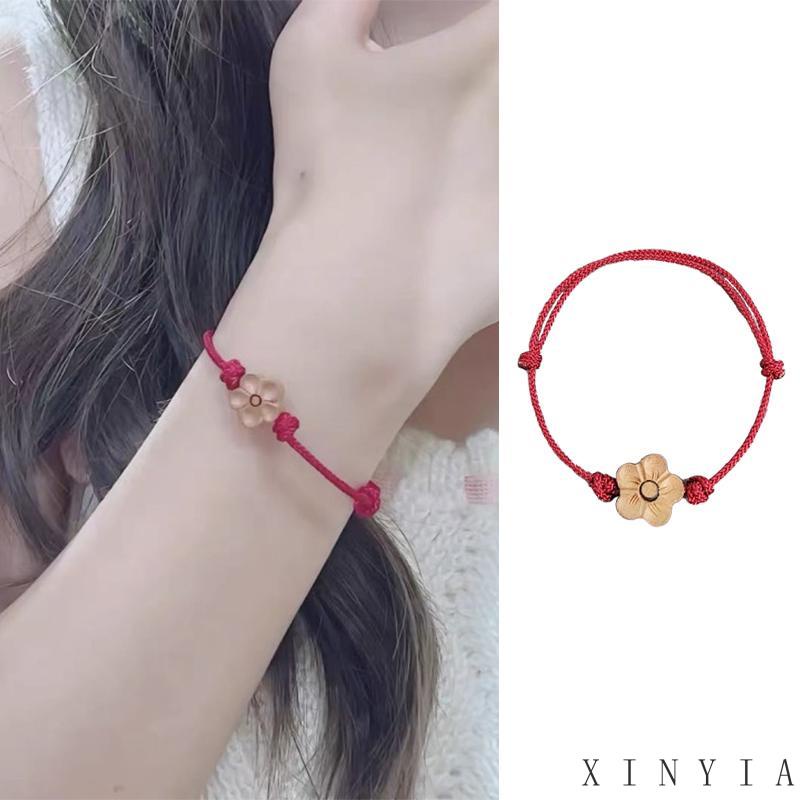 【COD】Gelang Tangan Tali Merah Anyaman Tangan Desain Ukiran Kayu Peach Plum Mekar Untuk Wanita gelang pasangan