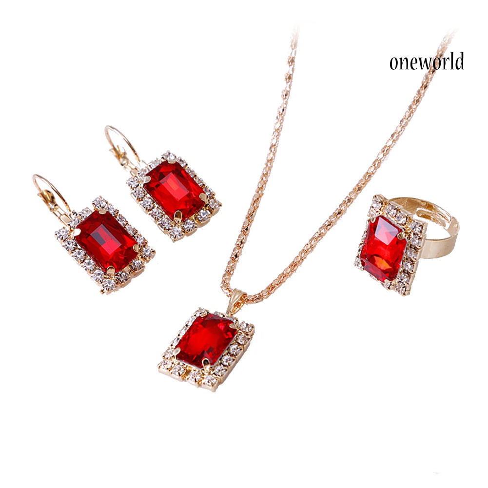 OW@ Fashion Jewelry Set Women Banquet Wedding Party Necklace Earrings Finger Ring