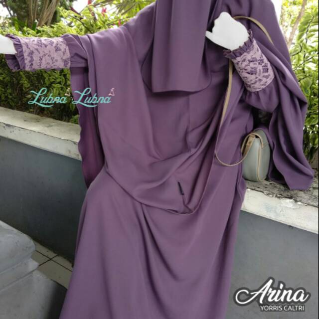 Set Gamis Syari Lavender M / Gamis Yoris Caltri / Arina by Lubna Collection