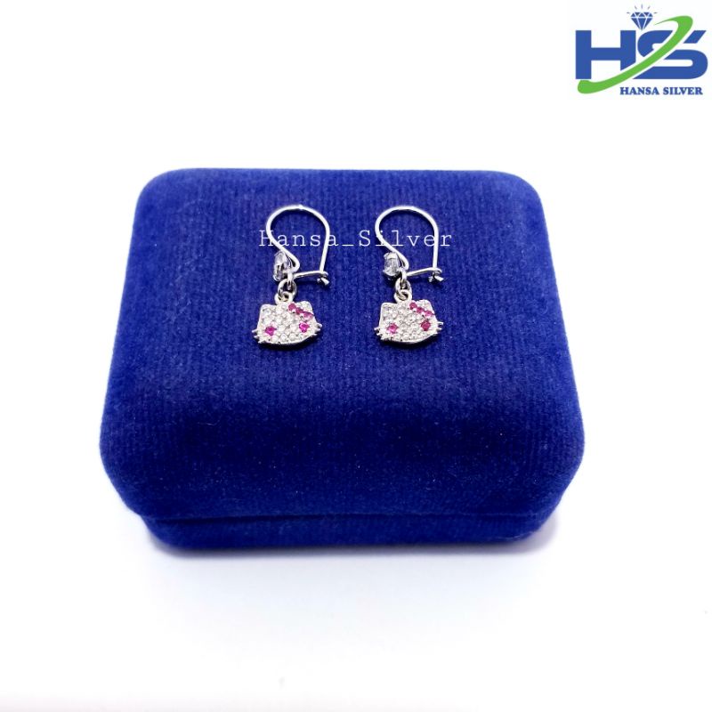 Anting Perak Anak Asli Silver 925 Lapis Emas Putih Model Agogo Hello Kitty - Anting Wanita Anti Karat