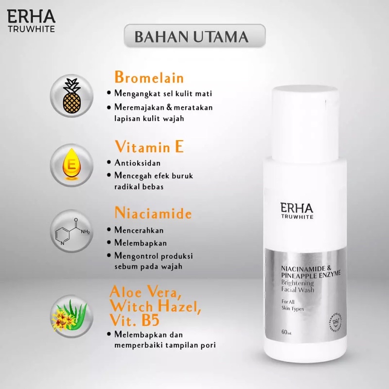 ERHA TRUWHITE NIACINAMIDE &amp; PINEAPPLE ENZYME BRIGHTENING FACIAL WASH - SABUN PENCERAH WAJAH