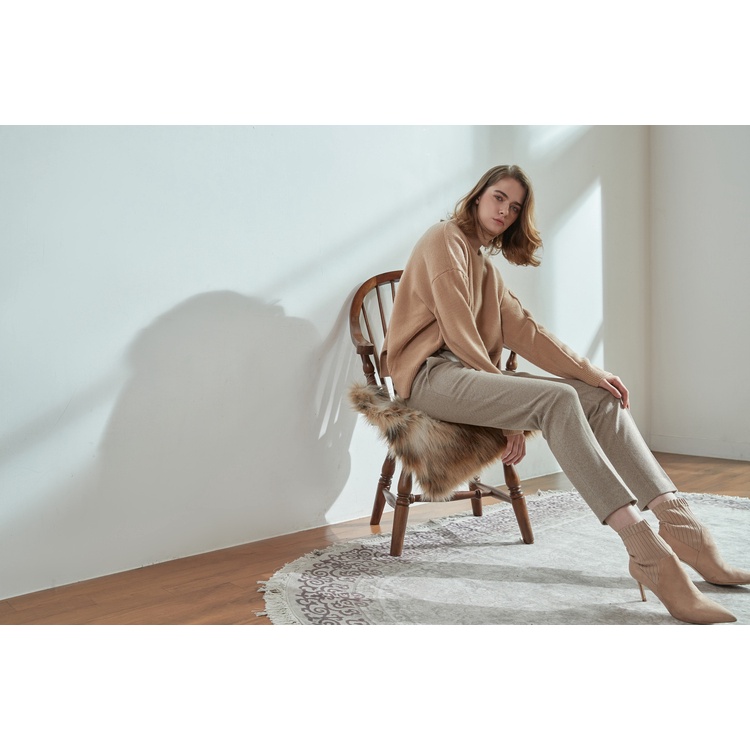 Mode De Seoul - Celana Herringbone Pants - Beige