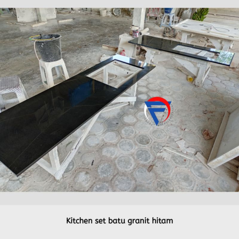 Kitchen set/meja dapur batu andesit/granit hitam kilap glossy