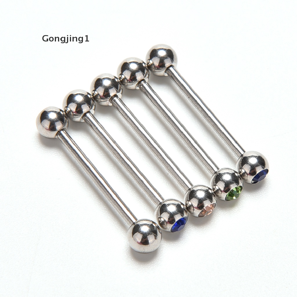 Gongjing1 5pcs / Lot Anting Tindik Lidah Bentuk Barbel Bahan Stainless Steel