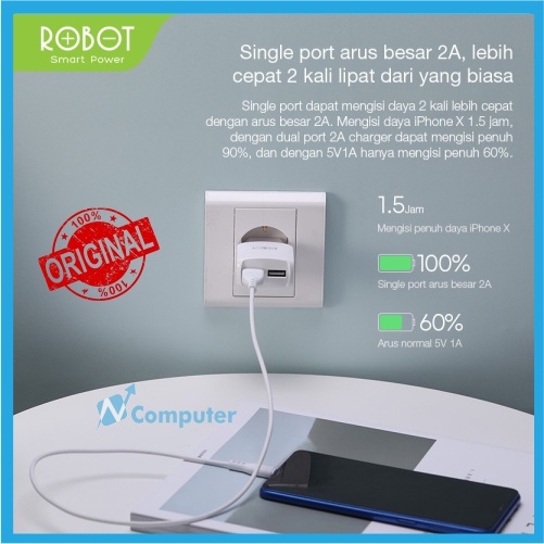 Robot Charger RT-K6 2.4A Dual Output Original White