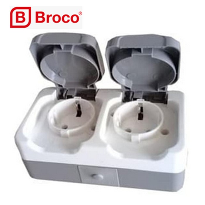 Atlantic Double Socket Outlet Outdoor BROCO Stop Kontak Tutup 2252